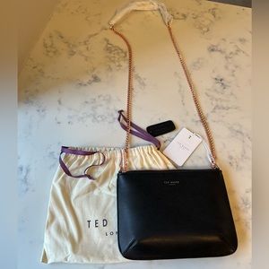 NWT Ted Baker leather crosshatch, cross body bag with rose gold chain